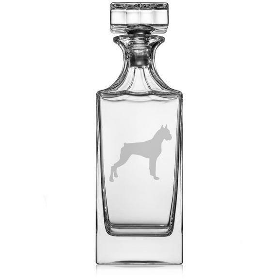 30 oz Glass Whiskey Decanter with Glass Stopper Gift Boxer Dog