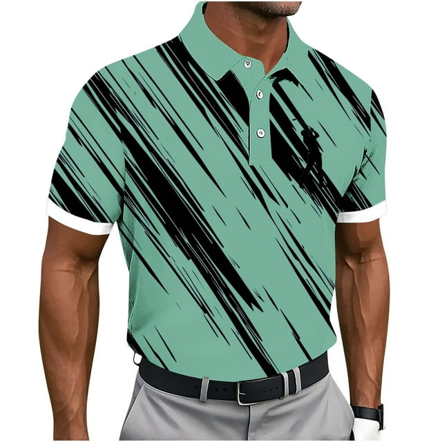Men's Short Sleeve Shirt, Geometric Print Button Down Collar, Soft Polyester Fabric for Casual and Daily Comfort, Easy Care Design