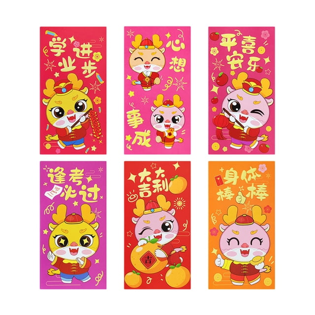 Maytalsory 6pcs Papier Enveloppes Rouges Chinoises Traditionnelles Célébrations du Nouvel An Lunaire Premium Applications Larges 208j, 6pcs 6,7 Pouces