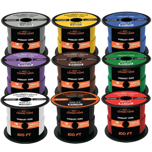 18 Gauge Car Audio Primary Wire (100ft–9 Roll Set)– Remote, Power/Ground Electrical