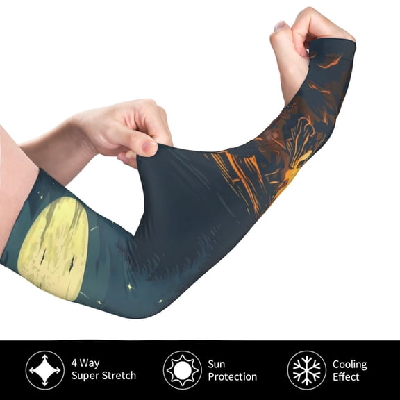 Gukieu Moonlit Skeleton Campfire for Adult Ice Silk Sun Protection Arm Sleeves, Moisture Wicking, UV Protection Outdoor Sports Arm Sleeves, Unisex