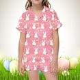 thumbnail image 2 of PMVFHDE Pyjamas Mignons Mode pour Enfants Imprimé Boutonné Col à Revers Manches Courtes Ensemble de Pyjamas Rose, 10-11 Ans, 2 of 5