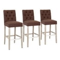 thumbnail image 2 of WestinTrends Hayes Bar Chairs Set of 3, Linen Upholstered Button Tufted Kitchen Island Chairs Bar Height Stools Solid Wood Legs, Brown, 2 of 11