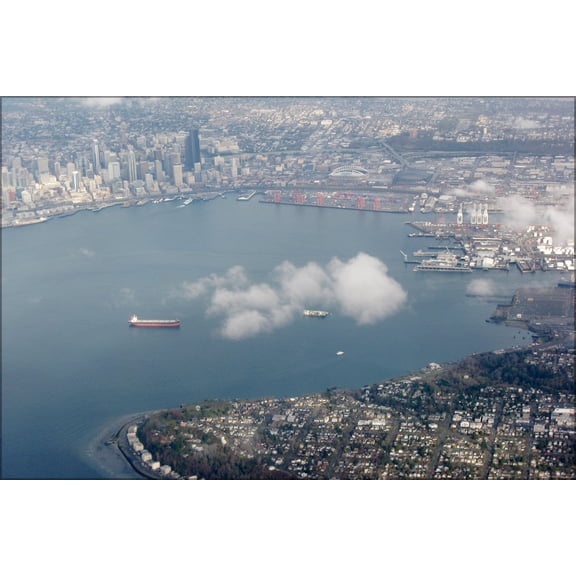 24"x36" Gallery Poster, Aerial view of Elliot Bay, Seattle