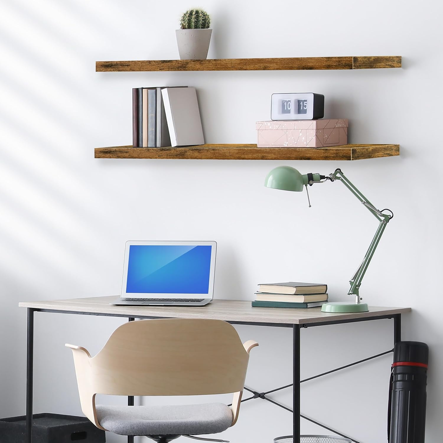 Floating Shelves for Wall - 35 Inch Long Bathroom Shelves, Wall Decor for Bedroom, Kitchen, Living Room & Book Storage - Mounted Floating Shelf with Brackets (Brown, 2 Pack)