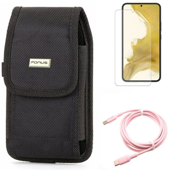 For Samsung Galaxy S21 (6.2") - Holster Swivel Case Belt Clip   PD Fast Charger USB-C to Type-C Pink 10ft Long Cable   Anti-Glare TPU Film Matte Screen Protector