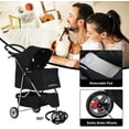 thumbnail image 5 of CL.HPAHKL Folding Dog Stroller, Pet Stroller for Small Medium Dogs & Cats, 3 Wheels Dog Stroller Travel Carrier with Storage Basket & Cup Holder,Black, 5 of 7