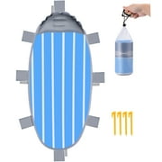 RUNACC 2-in-1 Beach Blanket Sand Mat Sleeping Pad with Inflatable Pillow, Blue & White Stripe