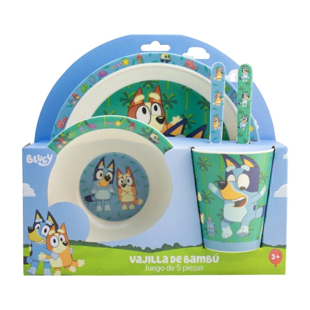 Vajilla Infantil Bambú Bluey 5 Piezas Ecológica