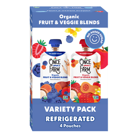 Once Upon a Farm Organic Refrigerated Kids' Snack Berry Variety Pack, 3.2oz Pouch (4 Pack)