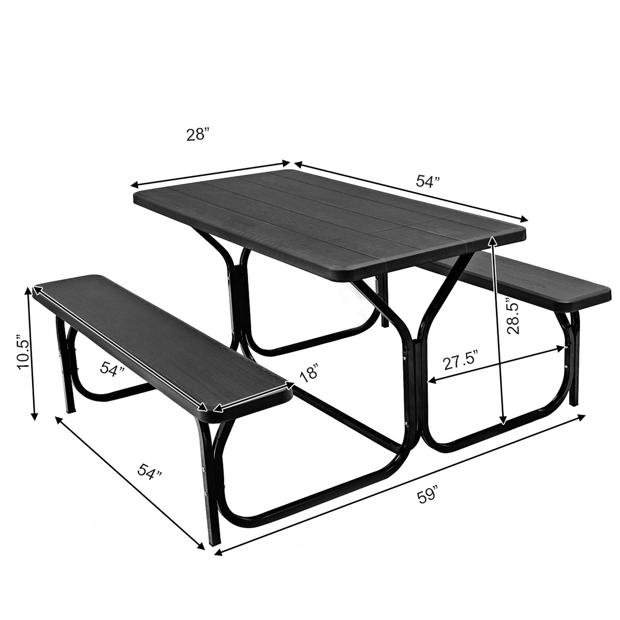 Costway Picnic Table Bench Set Outdoor Backyard Iron Patio Garden Party Dining All Weather Black - image 3 of 8