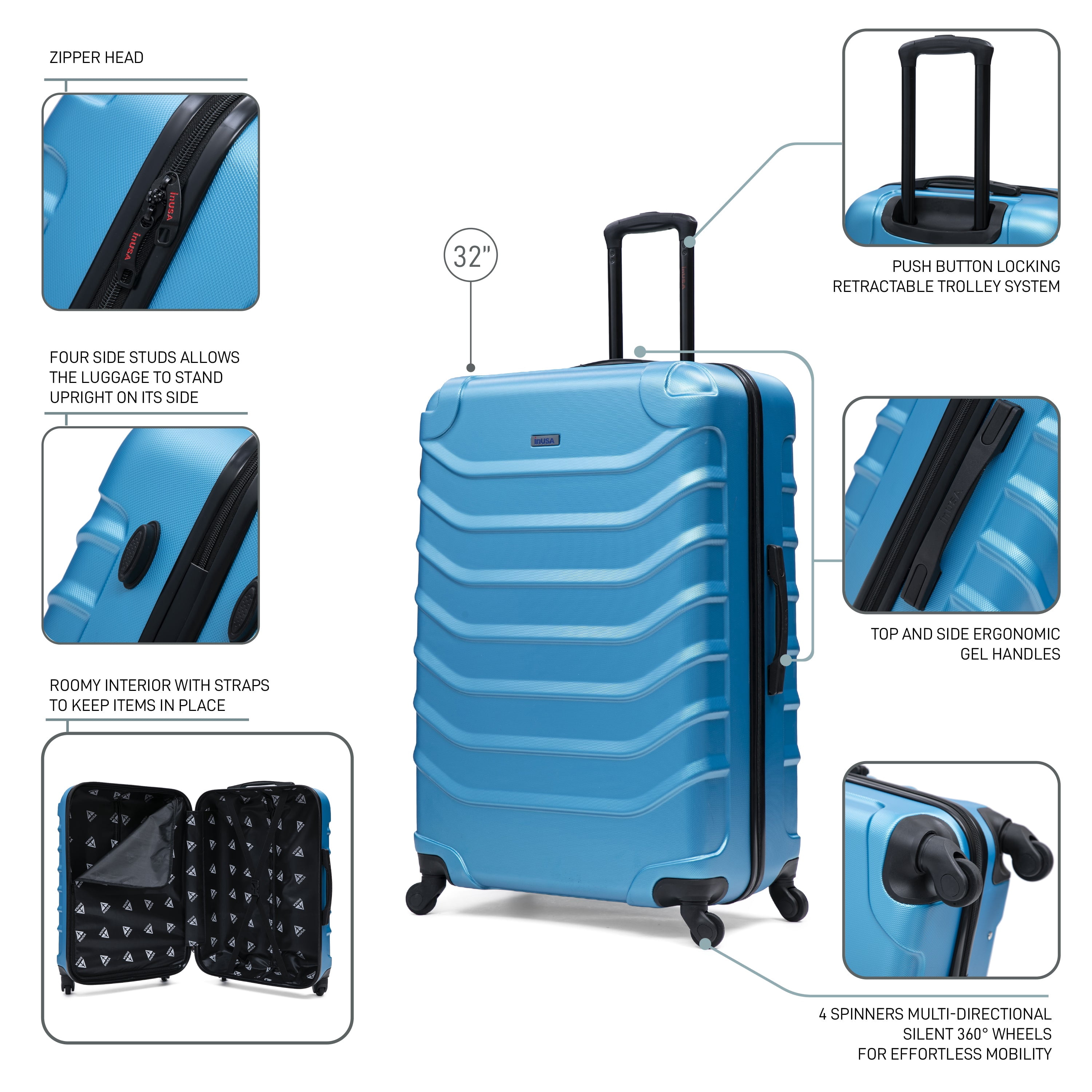 InUSA Endurance Lightweight Hardside Spinner Luggage 32" Teal