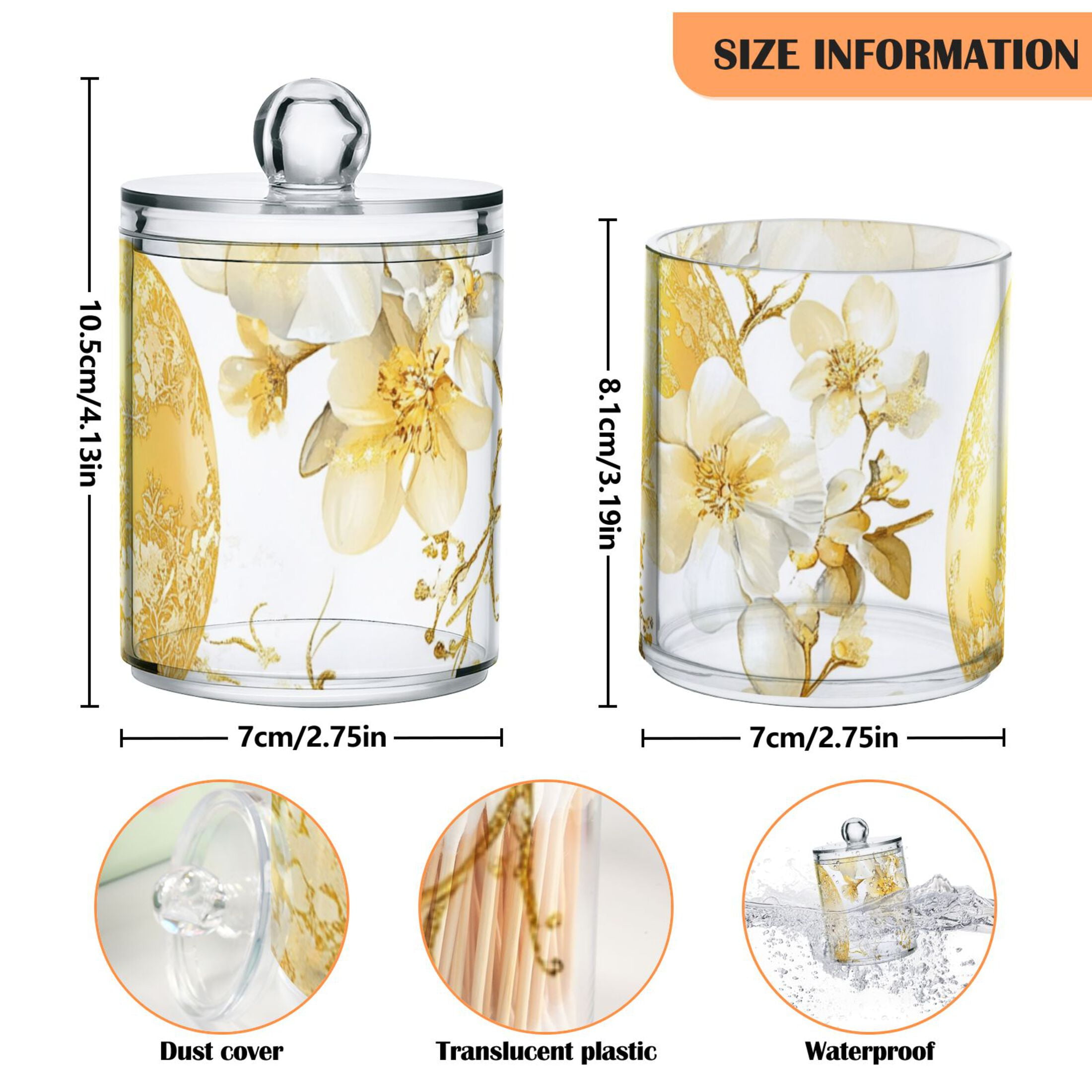 Ckdifva Gold Easter Eggs Flowers Storage Jar with Lid Acrylic Organization Storage Containers Set of 4