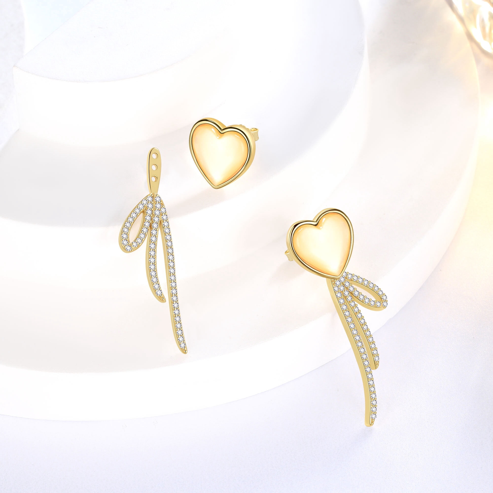 Beautlace Heart Earrings Studs,Versatile 2-in-1 White Pearl Shell Sterling Silver Dangle Earrings Birthday/Valentines/Christmas Gifts for Women