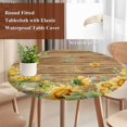 thumbnail image 3 of Sunflower Round Tablecloth 36-44 Inch Round Fitted Table Cloth with Elastic Edge, Summer Eucalyptus Botanical Floral Brown Wooden Waterproof Table Cover Protector for Outdoor Picnic Party Dining, 3 of 9