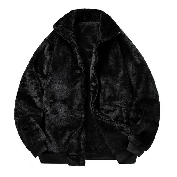 Fnooota Mens Fleece Jackets, Zip up Lapel Collar Warm Long Sleeve Winter Coats with Pockets Black Size S-2XL