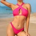thumbnail image 2 of JSGEK Womens High Cut Bikini Set Solid Color Design Quick Dry Fabric Relaxed Silhouette for Summer Vacations Pink L, 2 of 5