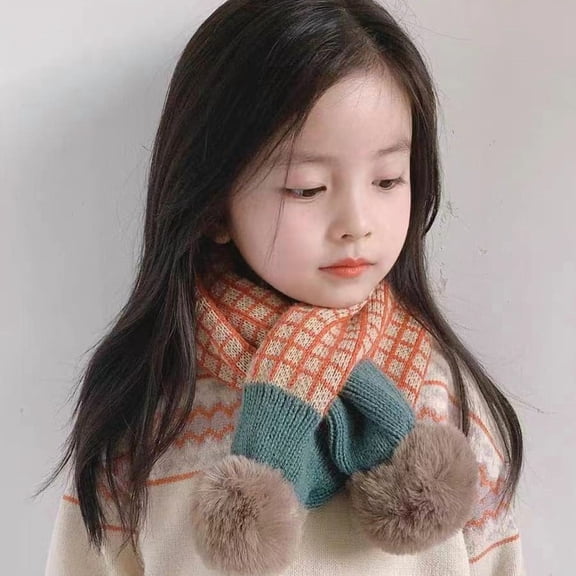 Kids Knit Scarf Toddler Winter Warm Scarves Neck Warmer Fashion Pompom Scarf for Boys Girls