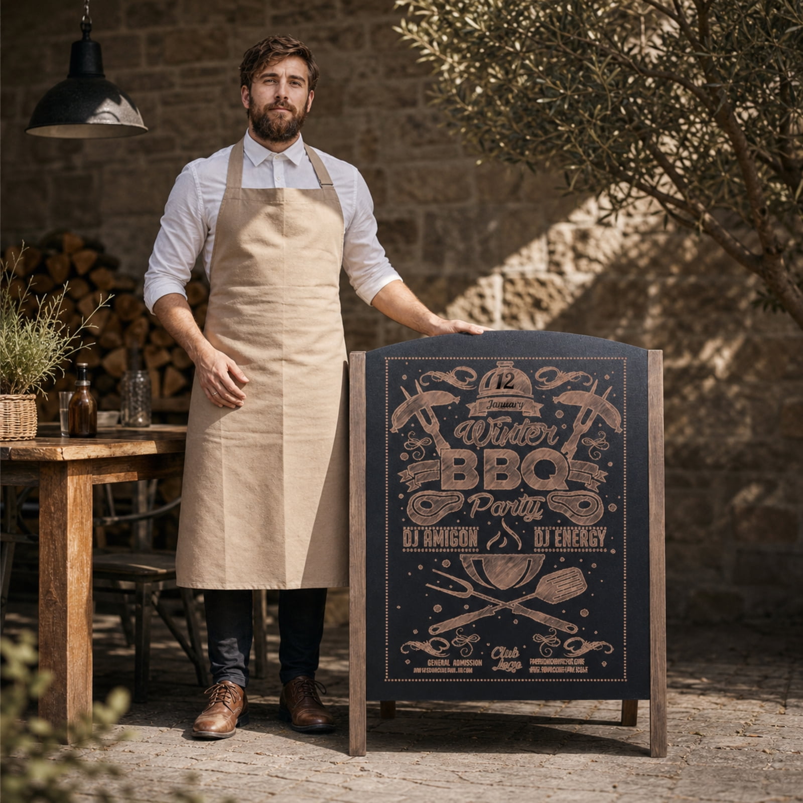 SUGIFT 40 Inch Wood A Frame Sidewalk Sign, Double Sided Chalkboard Folding Sandwich Board for Wedding Restaurant Cafe Menu Advertising and Announcements, Black and Coffee Finish
