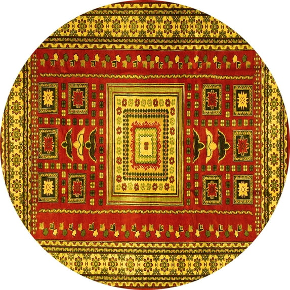 Ahgly Company Indoor Round Geometric Yellow Traditional Area Rugs, 7' Round