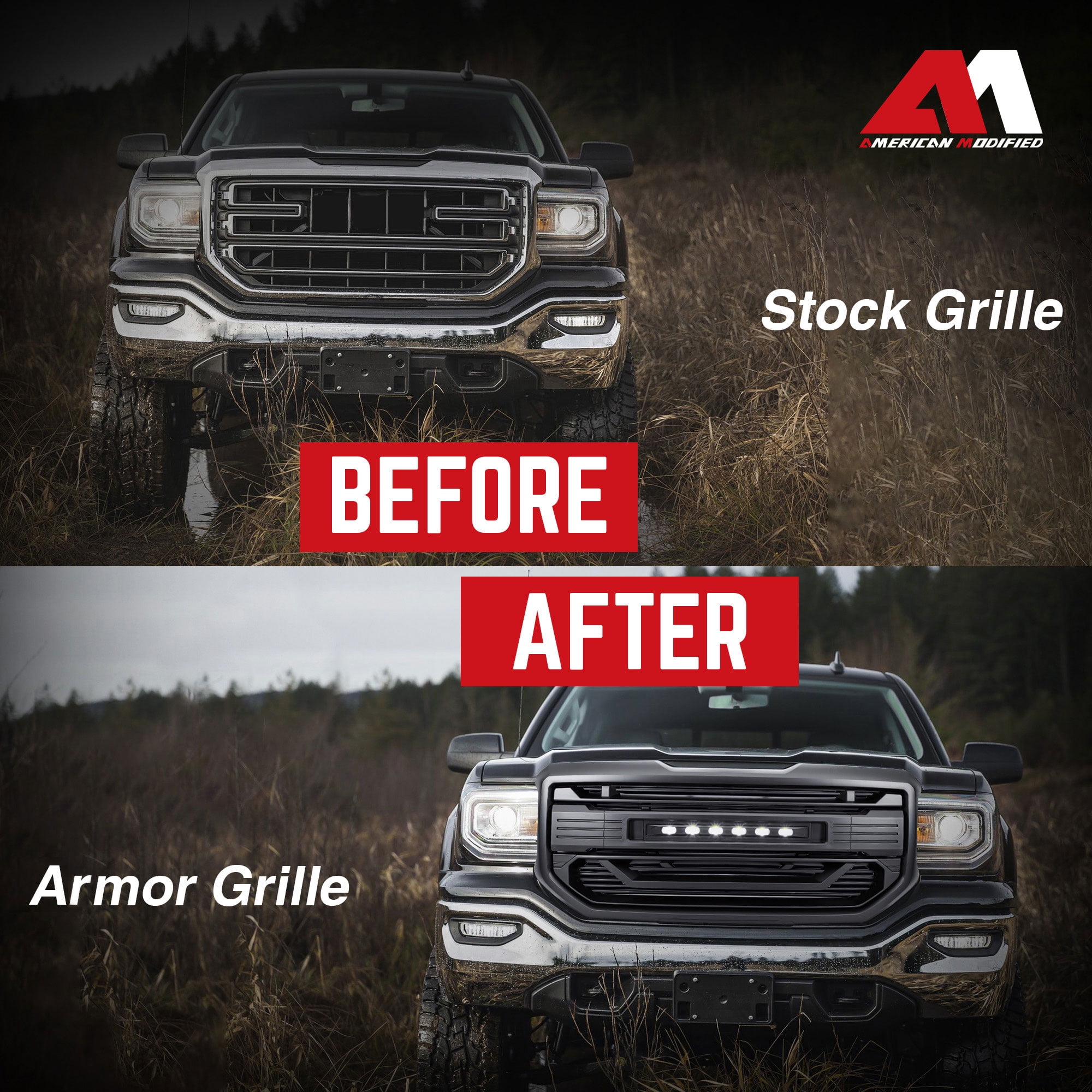 AMERICAN MODIFIED Armor Grille for 2016-2018 GMC Sierra 1500, Matte Black