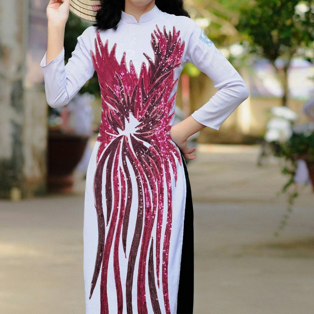 Hzzsbu Sequin Embroidery Appliques Fabric Apparel Decoration Evening Dress Striped Angle Embroidered Sequin Long Material