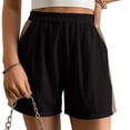 thumbnail image 7 of USSUMA Womens Colorblock Patchwork Wide Leg Five Inch Inseam Shorts High Waist Elastic Waist Pull On Breathable Cotton Blend Relaxed Fit Casual Summer Beachwear Travel, 7 of 7
