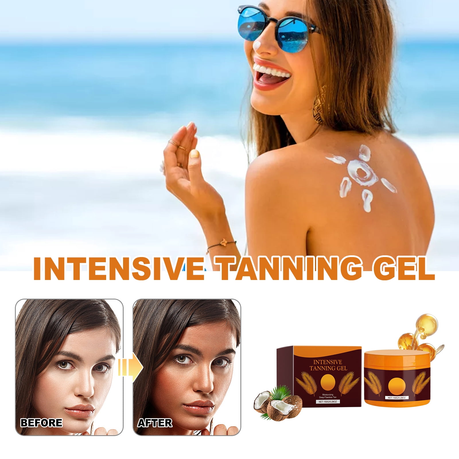 Alvantor Intensive Tanning Gel, Browning Tan Accelerator for Wheat Color, Non-Greasy, Water-Resistant with Carrot and Coconut Oil, 5.29oz