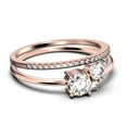 thumbnail image 2 of Unique 3 Stone Minimalist 1.05 Carat Round Cut Diamond Moissanite Engagement Ring, Trilogy Ring, Wedding Ring in 925 Sterling Silver With 18k Rose Gold Plating, Bridal Set, Matching Band, 2 of 4
