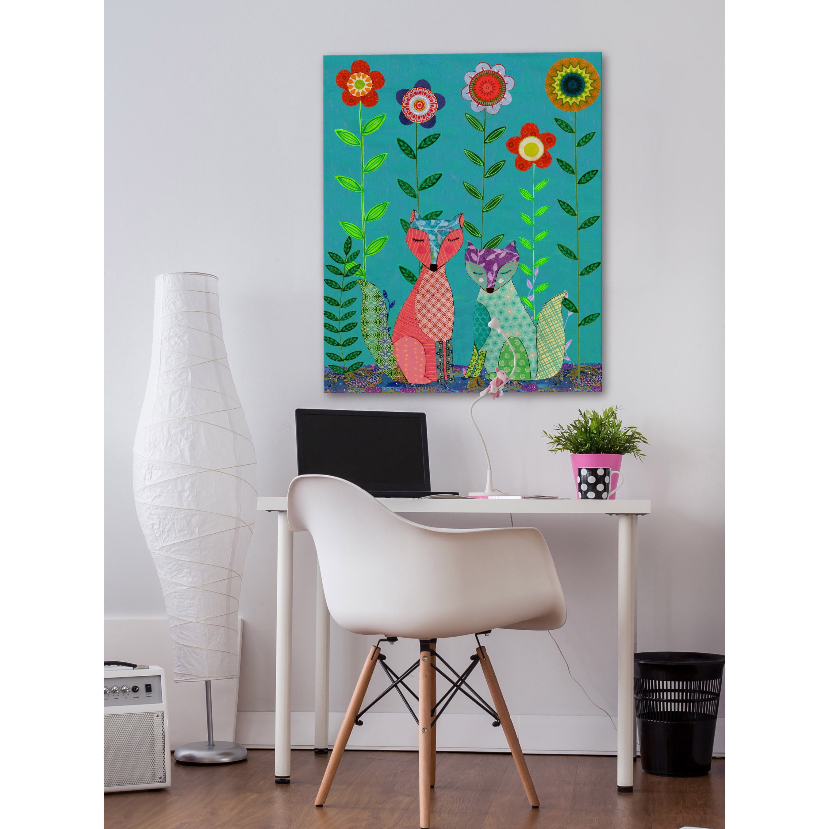 Marmont Hill "Two Foxes" by Sascalia Painting Print on Wrapped Canvas