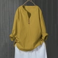 thumbnail image 2 of Yigetop Cotton Linen Tops for Women Women V-Neck Casual Button Long Sleeve Pullover Top T-Shirt Blouse Cotton Button Down Shirts for Women Yellow 4XL, 2 of 3