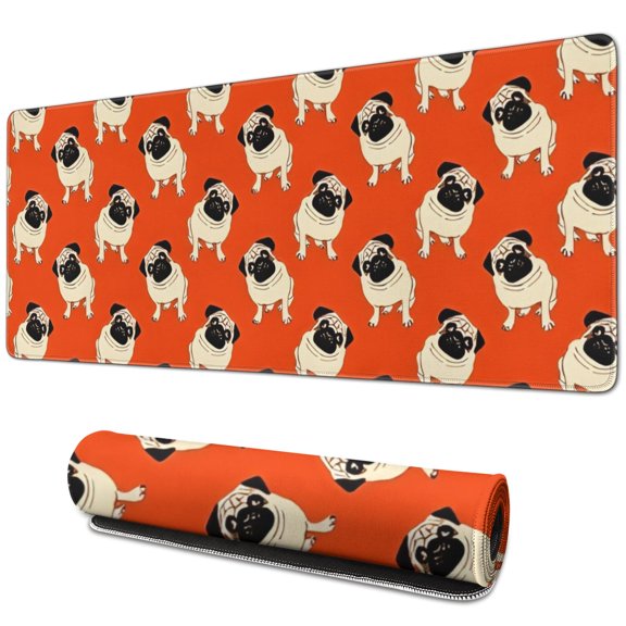 Long Mouse Pads for Desk,Pug Dog Desk Mats on Top Of Desks, Desk Mouse Pad Extra Large with 3mm Non-Slip Base and Stitched Edge for Gaming,Office,Work,Home 31.5"x11.8"