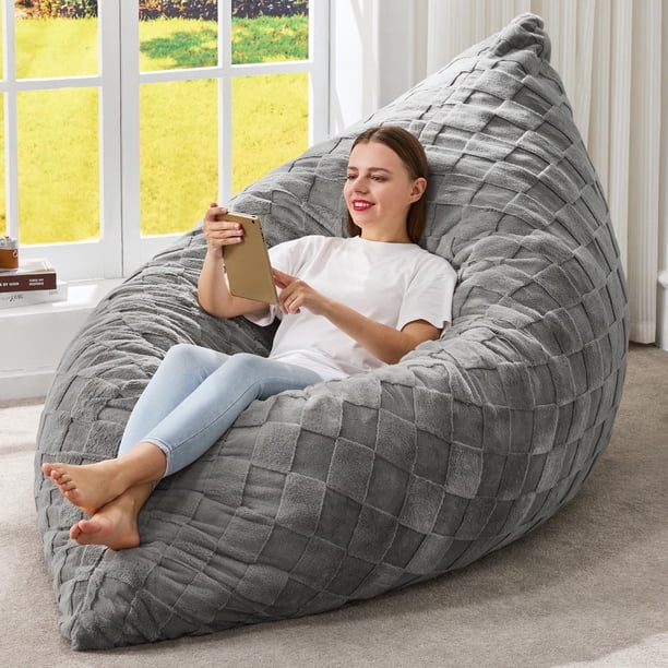 Sillón Puff Hobestluk 3 en 1 con Espuma de Memoria, Cuadro Gris