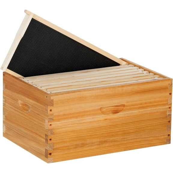 Bee Boxes and Frames 8 Frame Langstroth Deep Brood Box Dipped in 100% Beeswax Includes Frames and Beeswax Coated Foundation Sheet