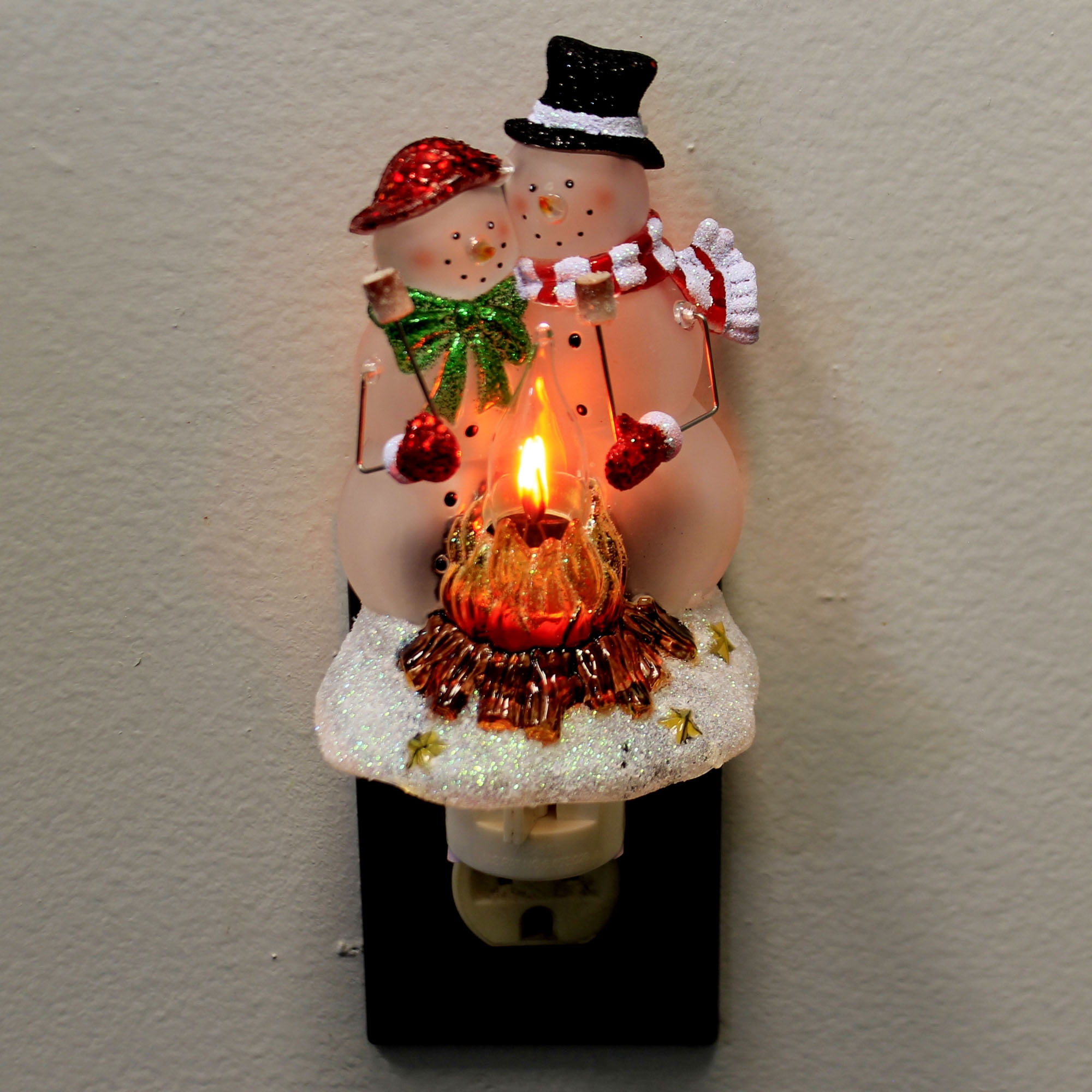 Roman Snowmen Couple By Campfire 8 Inch Acrylic Swivel Plug-in Bubble Night Light