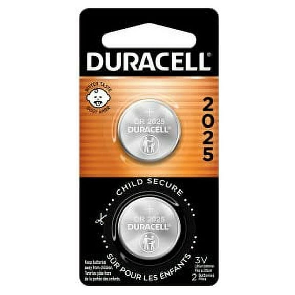 Duracell CR2025 3V Lithium Battery, Child Safety Features, 2 Count Pack, Lithium Coin Battery for Key Fob, Car Remote, Glucose Monitor, CR Lithium 3 Volt Cell