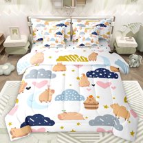Castle Fairy Animal Capybara Twin Bedding Sets 7-Piece for Preppy Child Children,Stars Print Bedding Comforter Set Microfiber,Kawaii Love Heart Breathable Sheet Sets,Microfiber Bedroom Decor