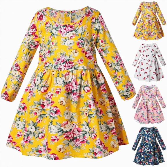 Nwiuh Girls Long Sleeve T-Shirt Dresses Kids Fall A-Line Twirly Skater Dresses (Pink, 2-3 Years)