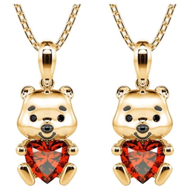 Collar High Monaco BearNeck01 2 Pzas Oso/Corazón Dorado/Rojo Metal