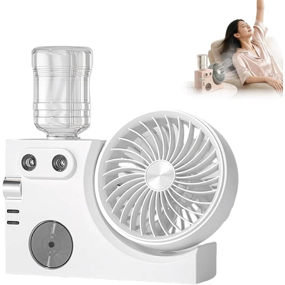Portable USB Rechargeable Misting Fan 3-Speed Quiet Mini Desktop Air Circulator with Mist Spray for Office Home Outdoor Travel (White)