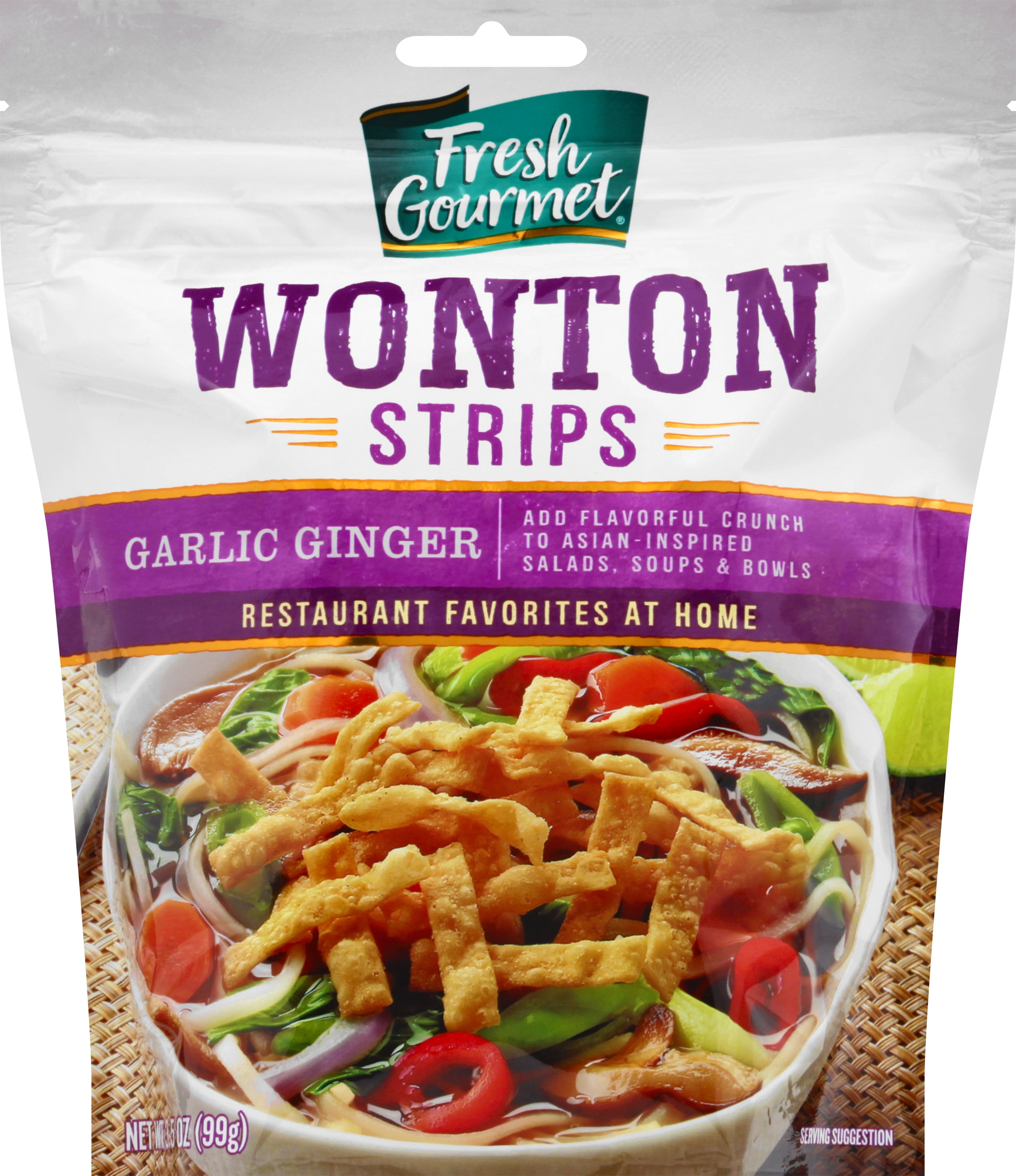 Fresh Gourmet Garlic Ginger Wonton Strips, 3.5 oz (6-Pack)