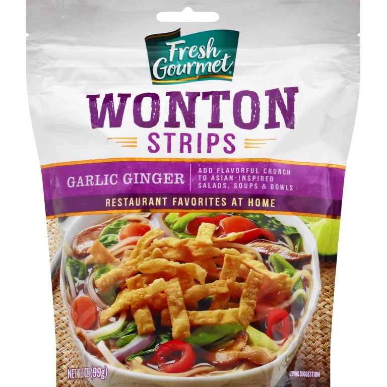 Fresh Gourmet Salad Topping Garlic Ginger Wonton Strips, 3.5 oz (3