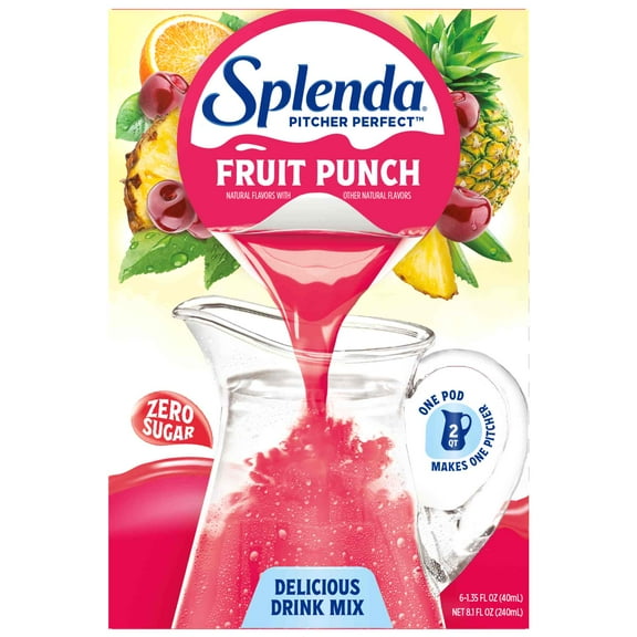 Splenda Pitcher Perfect Zero Sugar Drink Mix, Fruit Punch, 6 Liquid Pods, Makes 12 Quarts