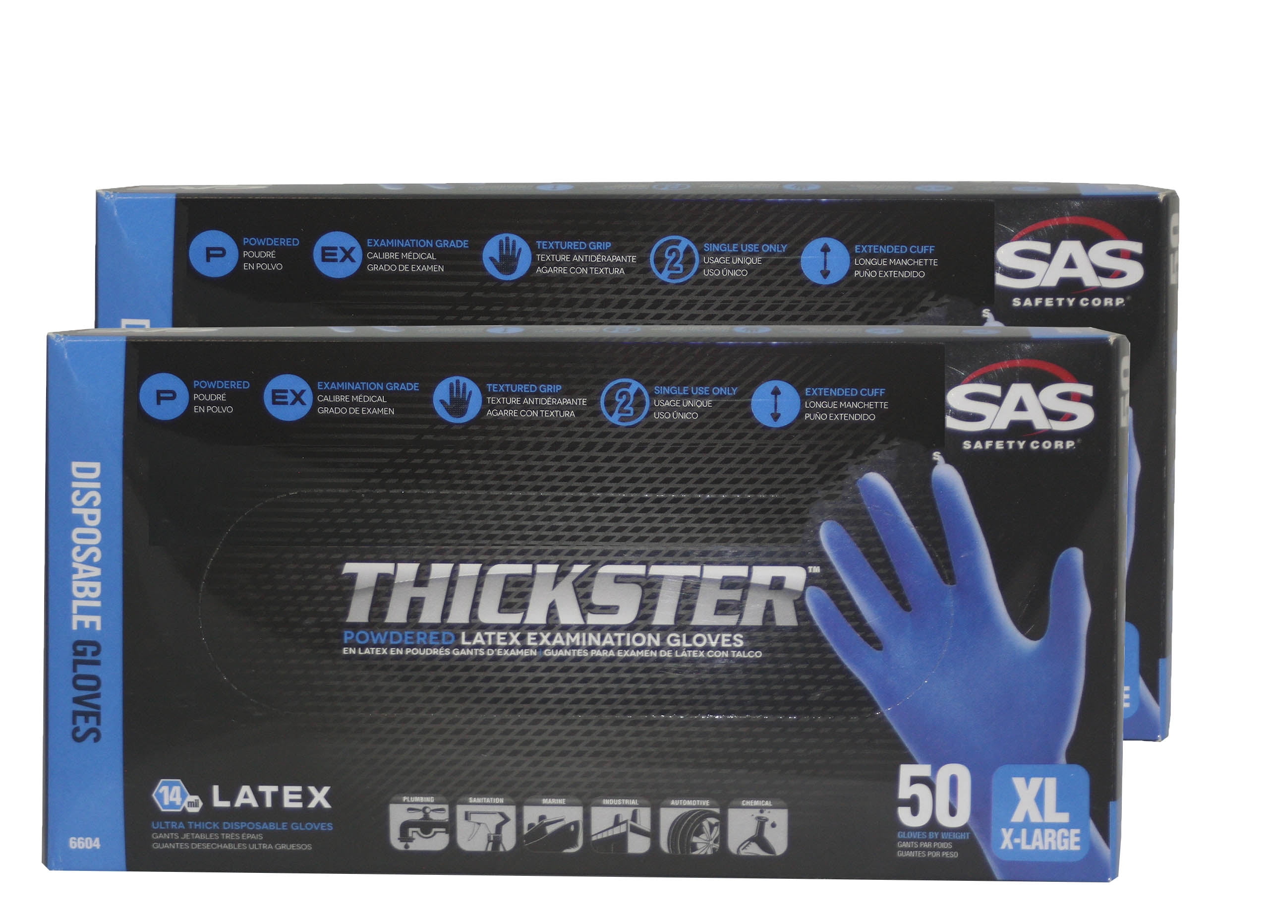 SAS Safety 6604-20 Thickster Powder Exam Grade Disposable Latex 14 Mil Glov for sale online 