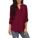 thumbnail image 2 of Guardurnaity Camisa de mujer con cuello en V Color sólido Top Verano Camisa V Casual Blusa suelta Prendas para la parte del cuerpo Vino rojo L Guardurnaity AP003082-03, 2 of 6