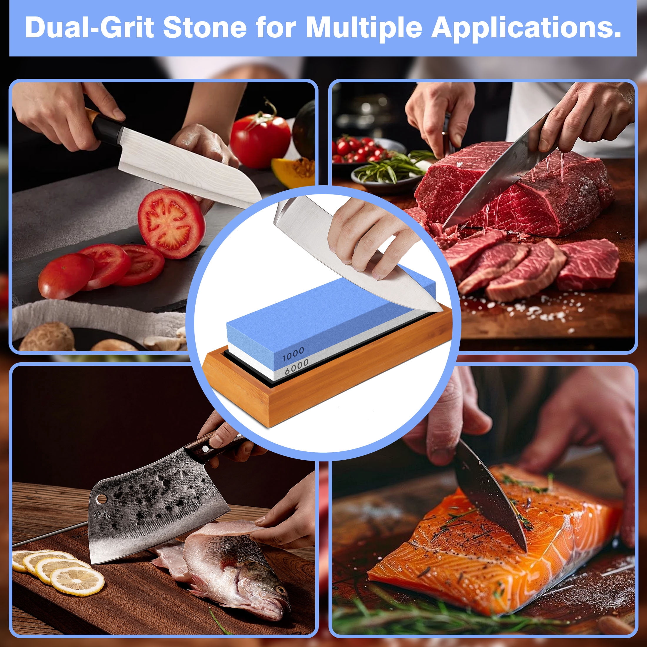 LA BELLEFEE Double Sided Sharpening Stone Grit with Non-Slip Base, Knife Sharpener Stone Set for Kitchen Knives, Pocket & Outdoor Knives, Scissors, Tools