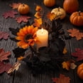 thumbnail image 2 of Fall Maple Leaf Candle Ring Wreath, 12.6 in Artificial Sunflower Candle Holder Decor for Halloween Thanksgiving Harvest Table Centerpiece, 2 of 5