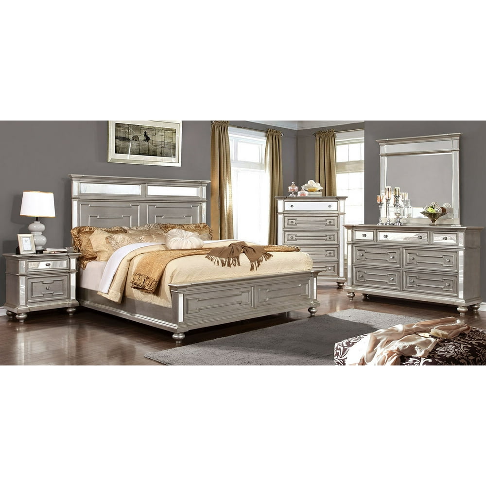 Contemporary Style Bedroom Furniture 4pc Set Eastern King Size Bed