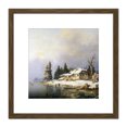 thumbnail image 1 of Pernhardt Farm On Wintry Lake Painting 8X8 Inch Square Wooden Framed Wall Art Print Picture with Mount, 1 of 4