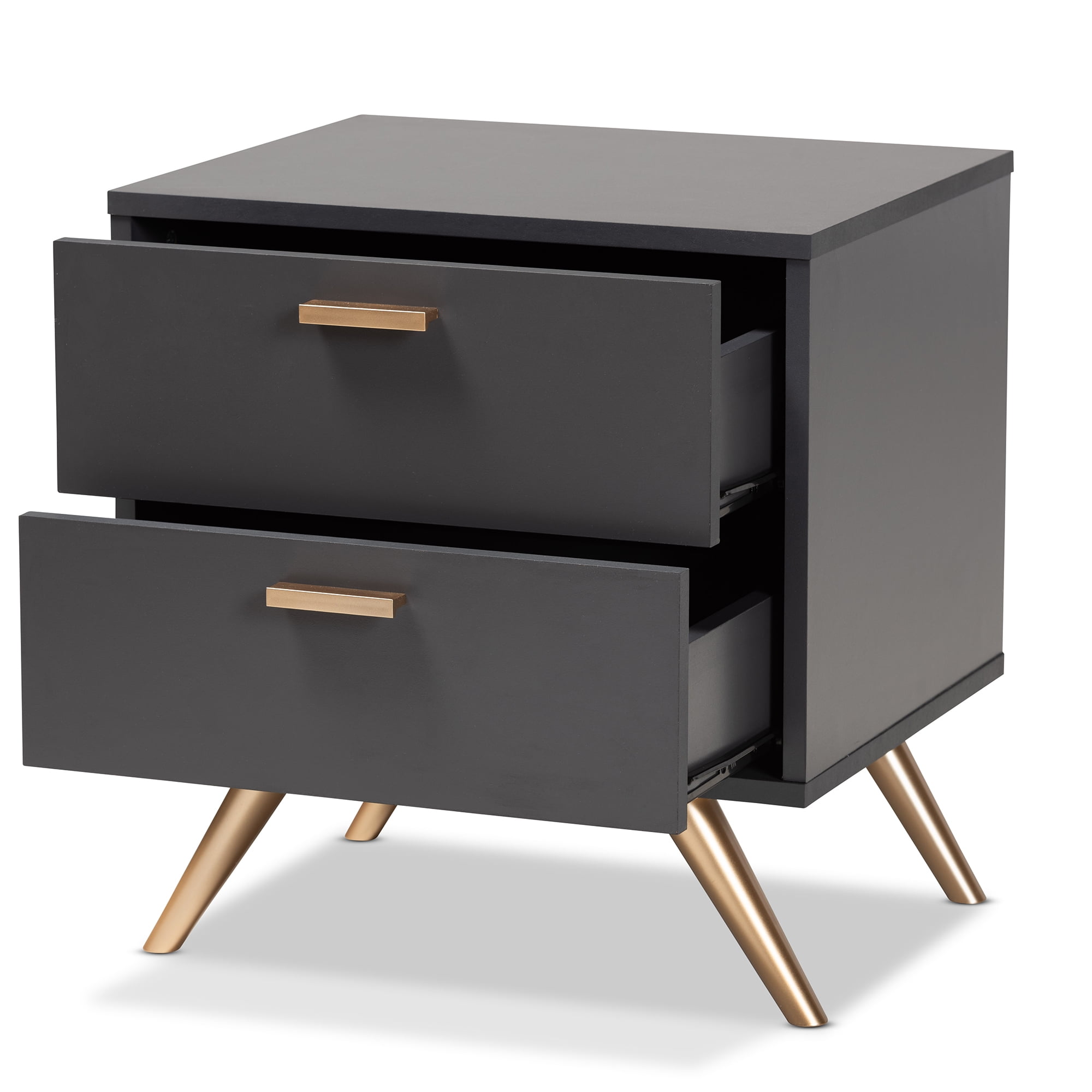 Baxton Studio Kelson Modern and Contemporary Dark Grey and Gold Finished Wood 2-Drawer Nightstand